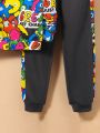 SHEIN Tween Boys' Cartoon Printed Hoodie And Pants Set