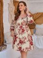 EMERY ROSE Plus Size Lantern Sleeve Floral Printed Dress