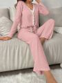 Women'S Lace Splicing Long Sleeve Sleepwear Set