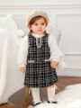 SHEIN 2pcs Baby Girls' Sleeveless Tweed Dress And Long Sleeve Shirt Set In