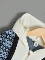 SHEIN Kids KDOMO Tween Girls' Geometric Pattern Color Block Hoodie And Pants Set With Zipper Closure