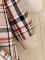 SHEIN Kids HYPEME Young Girl Plaid Print Fuzzy Lined Hooded Coat