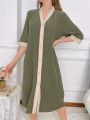 Color Block Fleece-Lined Ribbed Knitted Homewear Robe