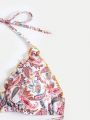 SHEIN Swim BohoFeel Plus Size Swimwear Bikini Top With Paisley Print