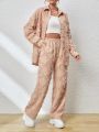 SHEIN Essnce Drop Shoulder Fuzzy Coat & Pants