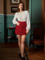 SHEIN Frenchy Red Corduroy Valentine's Day Midi Skirt