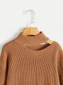 SHEIN Tween Girls' Casual Loose Fit Turtleneck One Shoulder Long Sleeve Sweater