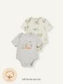 Cozy Cub Newborn Baby Boy Fun Animal Pattern Round Neck Short Sleeve Overlapping 2pcs/Set