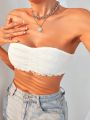 Lace Trim Ruched Bust Tube Top