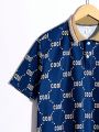 SHEIN Teen Boys' Casual All-Over Letter Print Polo Shirt