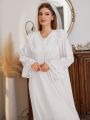 Contrast Lace Flounce Sleeve Ruffle Hem Nightdress