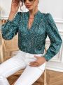 SHEIN Frenchy Notched Collar Floral Printed Shirt With Long Sleeves Satin Shirt