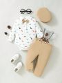 SHEIN 3pcs/set Baby Boys' Casual & Elegant & Vintage Dinosaur Pattern Printed Gentleman Outfit, Suitable For Going Out