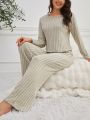 Women's Knitted Striped Long Sleeve Homewear Set