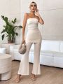 SHEIN Privé Solid Tube Top & Flare Leg Pants