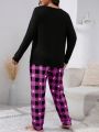 Plus Size Plaid Pattern Casual Home Clothes