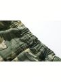 Teenage Boys' Vintage Camouflage Multi-pocket Wide Leg Comfortable Denim Straight Cargo Pants, Street Style