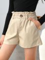 SHEIN Tween Girl Paperbag Waist PU Leather Shorts