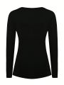 SHEIN LUNE Plus Size Solid Color Long Sleeve Casual T-Shirt