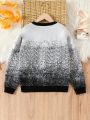 SHEIN Kids EVRYDAY Tween Boy Letter Pattern Contrast Trim Sweater