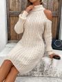 Solid Color Off-shoulder High Neck Sweater Dress