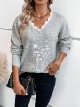 Butterfly Pattern Guipure Lace Trim Drop Shoulder Sweater