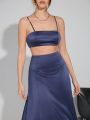 Luxe Womens Satin Bralette And Skirt Set