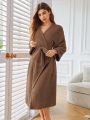 Teddy Bear Design Belted Drop Shoulder Long Robe