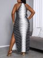SHEIN Slayr Women's Geometric Pattern Halter Neck Split Hem Maxi Dress