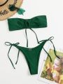 SHEIN Swim Basics Knot Front Bandeau Tie Side Bikini Swimsuit