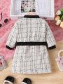 Baby Girls' Stylish Plaid Dress And Colorblock Coat Set