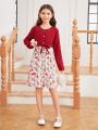 SHEIN Tween Girls' Woven Round Neck Patchwork Floral Dress, Mommy And Me Matching Outfits (2 Pieces Are Sold Separately)