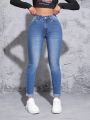 SHEIN PETITE Washed High Waist Skinny Jeans