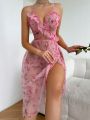 Women's Floral Print Mesh Sheer Cami Nightgown