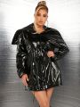 SHEIN SXY Women's Patent Pu Leather Wide Lapel Jacket