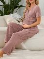 Maternity Striped Short Sleeve Top And Long Pants Homewear Set