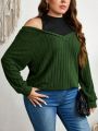 SHEIN Essnce Women's Plus Size Color Block Cold Shoulder 2 In 1 T-Shirt