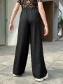 SHEIN Kids HYPEME Girls' Street Style Solid Color Wide Leg Pants With Slanted Pockets, Suitable For Daily Wear