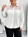 SHEIN Privé Plus Size Women's Mesh Patchwork Long Sleeve Shirt