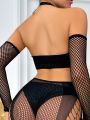 Fishnet Lingerie Set With 1pair Oversleeves