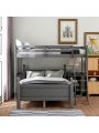 MISSUNNY Twin over Full Loft Bed with Cabinet, Gray