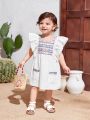 SHEIN Baby Girl's Casual Vacation Geometric Pattern Colorblock Ruffle Trim Sleeveless Dress