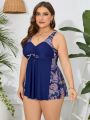 SHEIN Swim Classy Plus Size Women'S Floral Print Vest Bikini