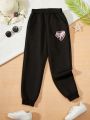 SHEIN Kids EVRYDAY Girls (large) Love Printed Fleece Sweatpants