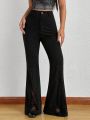 SHEIN Lace Patchwork Flare-Leg Long Pants