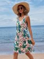 SHEIN VCAY Tropical Plant Printed Sleeveless Dress