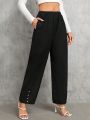 SHEIN Tall Women's Button Decorated Cuffed Hem Long Pants