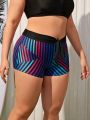 SHEIN Swim SPRTY Plus Size Striped Swimsuit Shorts With Knotted Waist