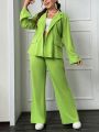 SHEIN EZwear Plus Lapel Neck Flap Detail Blazer & Wide Leg Pants