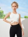 Teen Girl Solid Color Hollow Out Fitted Sports Bra